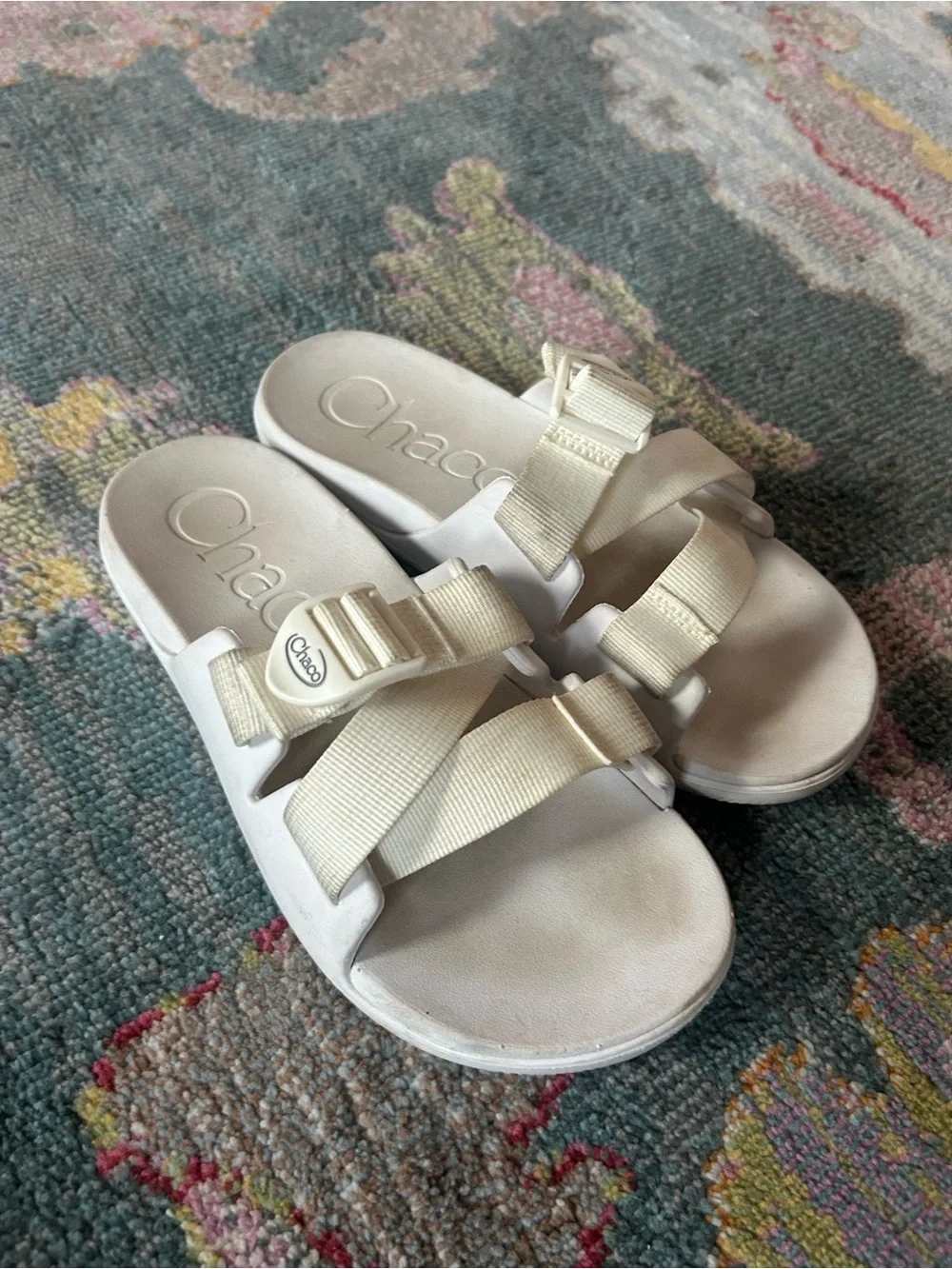 Chaco women’s Cream Slide Sandals with Adjustable Straps